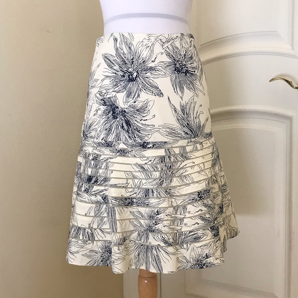 NWOT Viola by Anthropology blue and ivory woven skirt with mesh inserts , lined